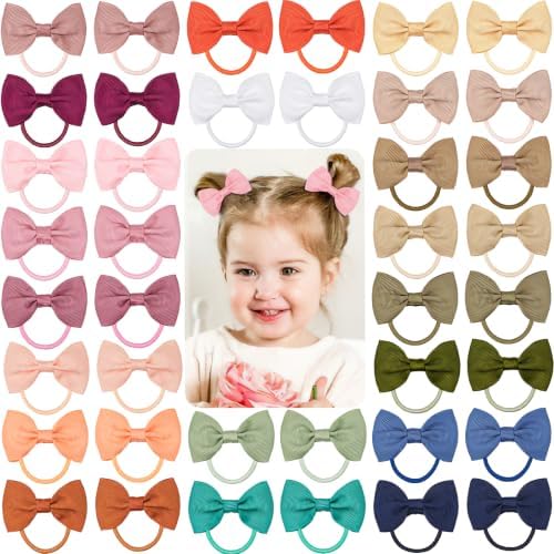 CÉLLOT Toddler Hair Accessories - 40pcs 2.75" Elastics Rubber Ribbon Bands, Bows for Baby Girls, Kids & Children, Pastel Colors by C%C3%89LLOT