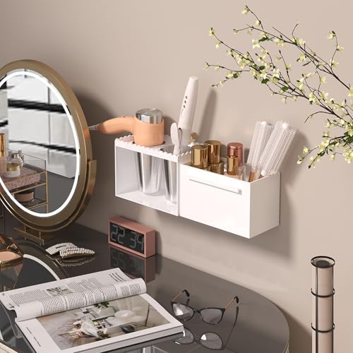 Scalloped 2 Cup Box Acrylic Hair Tool Organizer Wall Mount, Bathroom - Image 2