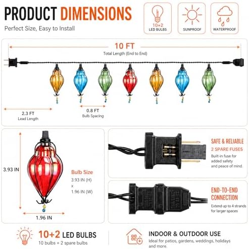 Vigdur Outdoor String Lights, 10FT Multicolor Patio String Lights Plug-in - Image 2