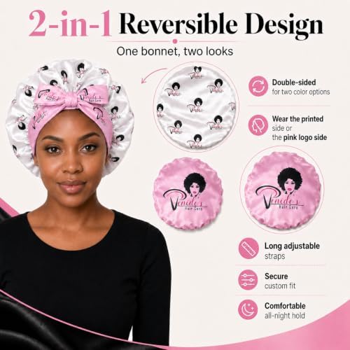 Venide's Reversible Satin Bonnet for Women - Adjustable Tie Strap Sleep Cap for Curly & Natural Hair - Image 2