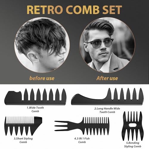 Hair Brush for Men, DUAIU 7Pcs Combs for Men, Hair Styling Comb Set with Vent Hair Brushes, Quiff Round Hair Brush, Wide Tooth Combs, Texture Comb for Blow Drying, Detangling, Grooming, Hairdressing - Image 4