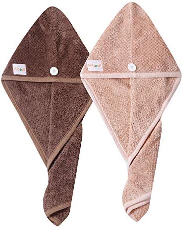 M-bestl 2 Pack Hair Drying Towels, Hair Wrap Towels, Absorbent Microfiber Hair Towel Turban with Button Design to Dry Hair Quickly(Coffee& Pink) - Image 5