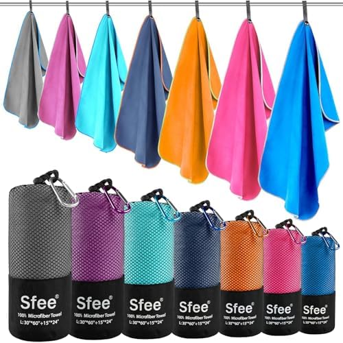 Sfee 2 Pack Microfiber Travel Towel, Quick Dry Towel Camping Towel Beach Towel Super Absorbent Compact Lightweight Sports Gym Towels Set for Beach, Gym, Hiking, Pool, Backpacking, Bath, Yoga by Sfee