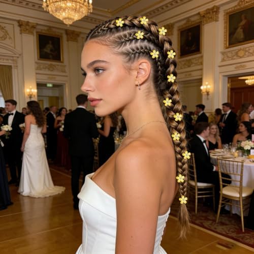 YISSION 20Pcs Mini Ombre Yellow Flower Hair Clips Shiny Women Girls Wedding - Image 4