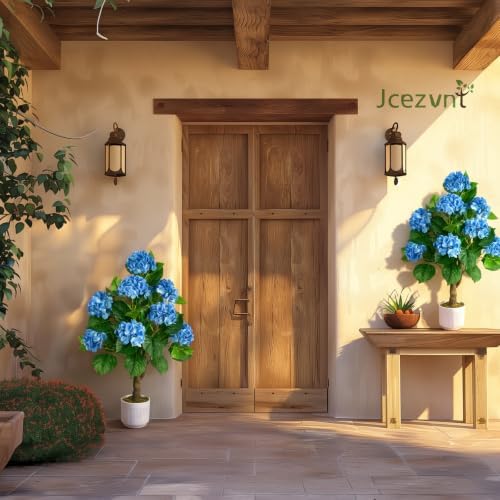 Artificial Hydrangea Tree 2 Pack, 3FT Faux Hydrangea Plant in Pot with Blue Flowers, Greenery Potted Plant for Indoor Outdoor Office Home Porch Decor, Blue - Image 4