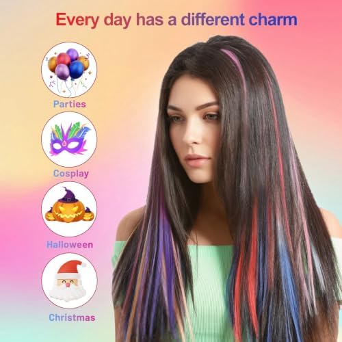 25 PCS Colored Hair Extensions Clip In Synthetic Rainbow Hairpieces - Image 2