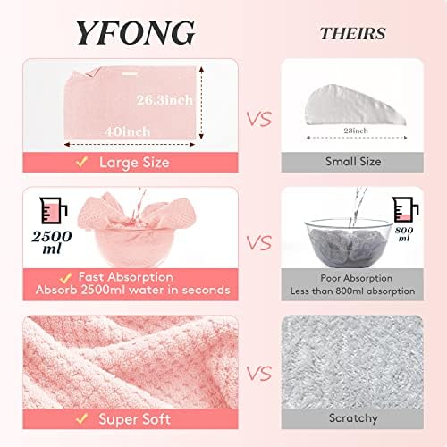 YFONG Large Microfiber Hair Towel Wrap for Women, 26" X 40" Super Absorbent - Image 2