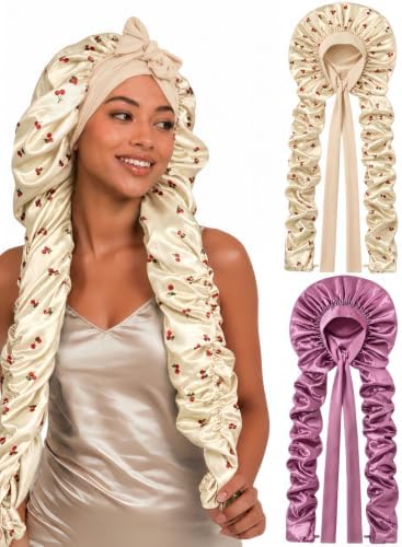 Double Layer Slik Like Satin Bonnet, 33-43" XXL Bonnet for Braids Long Hair by Kemispary