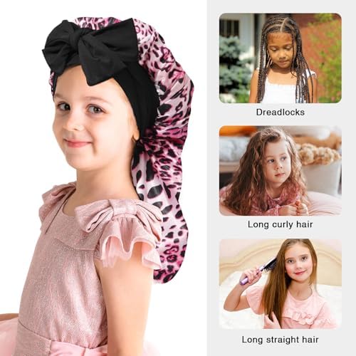 AWAYTR Kids Bonnets for Girls - Satin Long Hair Braid Bonnet for Sleeping - Image 6