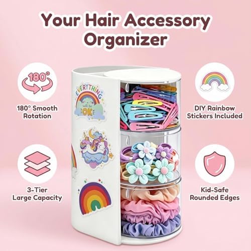 Hair Tie Organizer and Brush Holder with 50pcs Rainbow Stickers - Image 3
