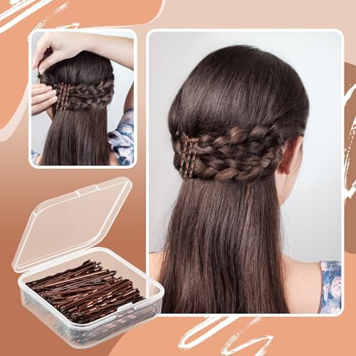 2.2 Inch Brown Hair Bobby Pins Metal Clips Twisted Spiral Curved Ball Tips Non-slip Decorative Long Short Women Girls Nickel Free Hairdressing Wedding Accessories with Case 100 PCS - Image 7