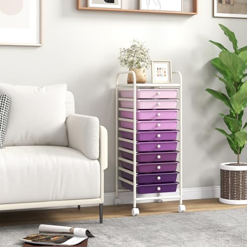 Giantex 10-Drawer Storage Cart w/Universal Wheel, Rolling Cart w/Handle, Home Organizer Storage Unit w/Removable Drawers, Trolley Utility Cart for Kitchen Makeup Living Room Office Play Room - Image 7