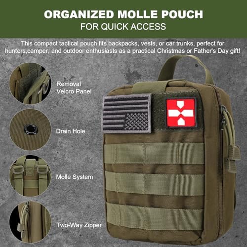 Gifts for Men Christmas Survival Kit and First Aid kit, Emergency Supplies Camping Accessories with Upgraded Molle Bag for Outdoor Adventure Camping Hiking Hunting - Image 2