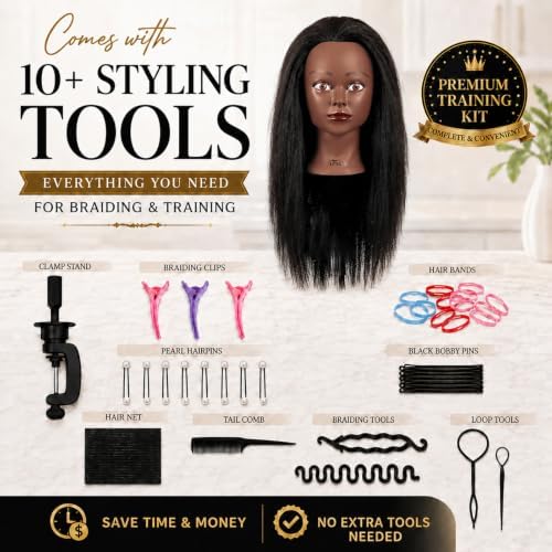 100% Real Hair Mannequin Head for Braiding Curling Styling Cosmetology Practice Doll Stand Human hair with Clamp Wig Tools for Kids Adults (16 Inch) - Image 7