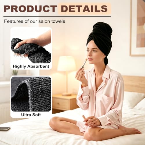 Puomue 6 Pack Black Salon Towels, Super Soft and Absorbent Microfiber Hair Towel for Salon, Bath, Spa, Pool and Home, 27 inch X 16 inch, Black - Image 6