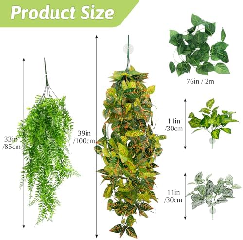 Reptile Plants for Terrarium Hanging Fake Leaves with Suction Cup - Image 2