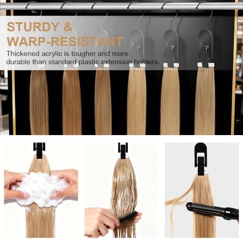 Acrylic Hair Extension Hanger 4Pcs Wig Clips for Salon & Home Hair Storage and Organization 2 In 1 Wig Display Stand with Silicone Protection - Image 4