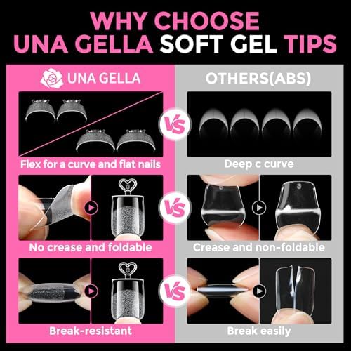 UNA GELLA Extra Short Sharp Square Nail Tips 216Pcs, 12 Sizes Pre-buffed Soft Gel Nail Tips Sharp Square Half Matte Full Cover Clear Fake Nails Extensions for DIY & Salon Manicure Clear Press on Nails - Image 6