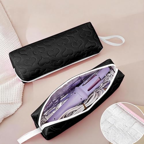 Heat Resistant Hair Tools Travel Bag, Portable Storage Case Pouch with Heart Pattern for Curling Irons, Flat Irons, Hair Straighteners and Accessories (Black) - Image 6