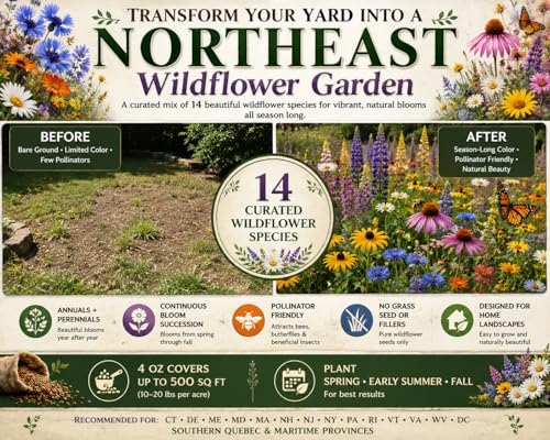Maryland Bulk Wildflower Seed Mix 1/4lb Covers 500sq-ft - Attract Pollinators, Multi-Color Perennial and Annual Non-GMO Blooms - Northeast US Species Plant in Spring/Fall (1/4 Pound) - Image 2