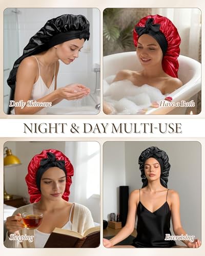AWAYTR Long Satin Bonnet for Sleeping, Women Two-Tone Reversible Sleep Cap - Image 3
