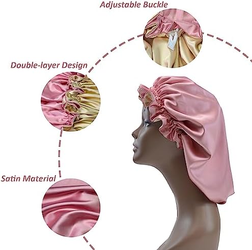 Silk Bonnet for Sleeping Satin Bonnets Double Layer Reversible Hair Cap Bonnet for Women Long Curly Braid Hair (Dusty Pink) - Image 3