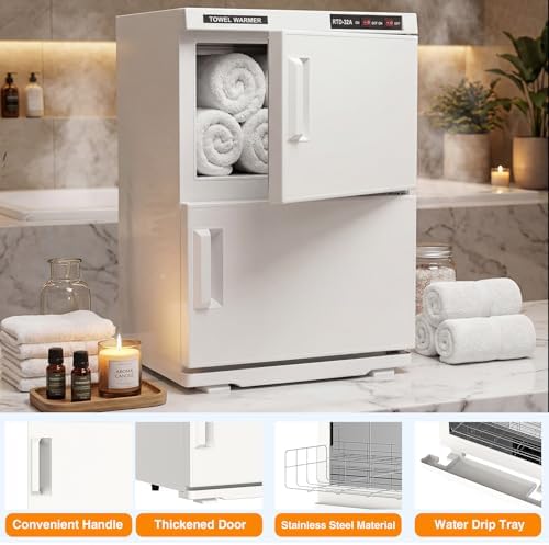 32L Hot Towel Warmer, Large Capacity Spa Towel Warmer with Double Cabinets, Professional Towel Warmer Cabinet with Clip & 2 Racks for Salon, Barber Shop, Massage, Facial - Image 6