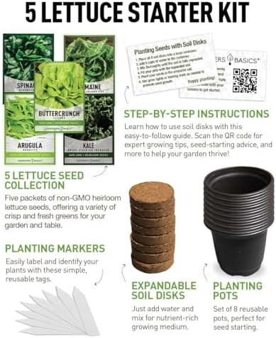 Beginner Indoor Garden Lettuce Kit - Includes Romaine, Buttercrunch Lettuces, Spinach, Arugula, and Kale Heirloom Seeds, Pots, Soils and Plant Markers - Complete Indoor Vegetable Garden Starter Kit - Image 2