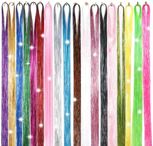 Hair Tinsel 50Inch 18 Colors 3600 Strands Glitter Tinsel Hair Extensions Sparkly Shiny Fairy Hair for Kids Women(Mixed 18 colors, 50Inch 18Packs) by Sala