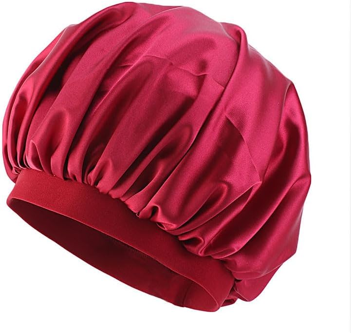 INOGIH Black Silk Satin Bonnets for Women Men Wide Band Hair Wrap Cap for Curly Hair Shower Cap for Sleeping - Image 5