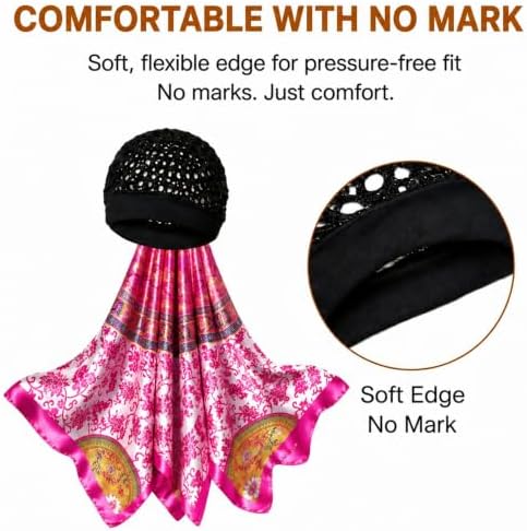 2 in 1 Wrap Cap Hair Net and Scarf for Silk Press, Satin Wrap Cap Bonnet for Women, Adjustable Stay-On Sleep Hair Net Scarf for All Hair Types (Rose pink, One Size) - Image 4