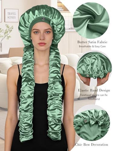 Heatless Curl Satin Bonnet for Sleeping, No Slip Sleep Bonnet with Long Curling Ribbons for Braids & Long Hair - Image 3