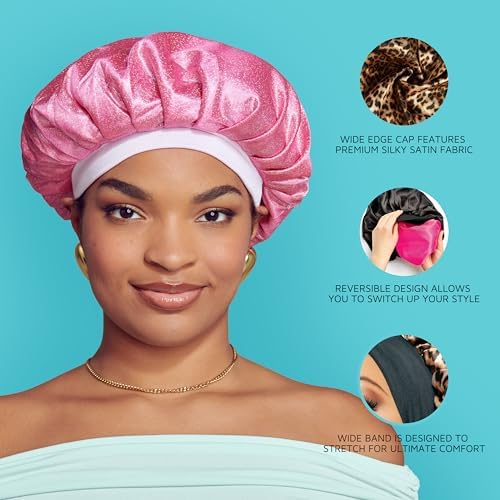 KISS Colors & Care Silky Satin Wide Edge Double Wear Cap XL, Black, Double Sided Reversible Design, Premium Charmeuse Fabric, Protects styles & Retains Moisture, Slip-Free, Comfortable & Durable Overnight Hair Bonnet, All Hair Types & Styles - Image 6