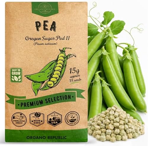 Pea Oregon Sugar Pod II Seeds Pack 15G - Over 75 Non-GMO Heirloom Pea Seeds for Planting Vegetables in Individual Seed Packet, Vegetable Seeds for Planting Home Garden Indoor & Outdoor by OrganoRepublic