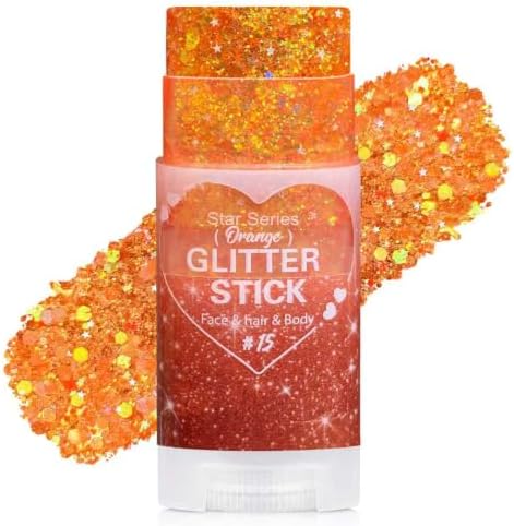 Orange Hair Glitter Stick, Face Body Glitter Makeup for Women and Kids, Chunky Shimmer Sequins for Halloween Autumn Cosplay Makeup, Rave Festival Singer Concert Cheer Spirit Day Outfits Accessories by Yeweian