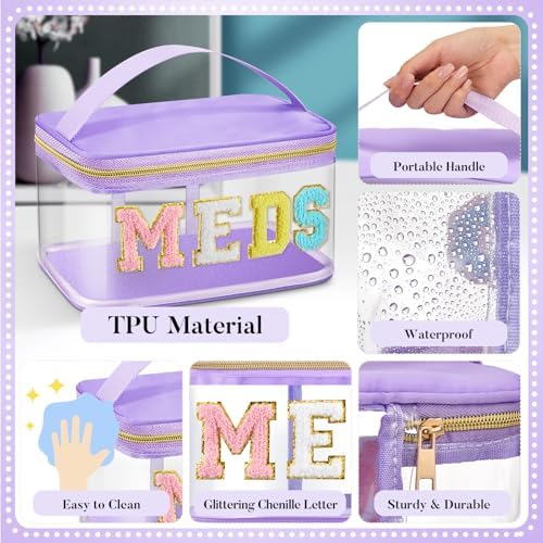 Geetery Meds Travel Bag Purple, Meds Chenille Letter Clear - Image 4