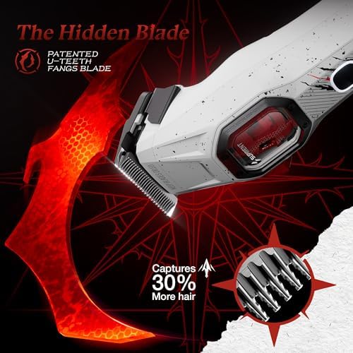 SUPRENT FANGS Professional Barber Clippers - High-Performance 13,000 RPM Vector Motor Hair Clipper Barber Trimmer Set, Professional Haircutting Kit with AI Speed Control, Patented U-Teeth Blade(WHITE) - Image 3