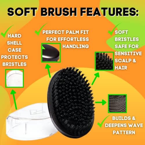 Veeta Superior Wave Brush for Men 360 - Palm With Protective Cover, 100% Synthetic Flex Bristles, Curved Design to Deepen & Define Pattern (Soft) - Image 2