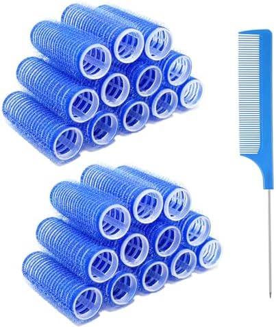 24PCS Self Grip Small Heatless Rollers Set for Pro Salon Hairdressing and DIY Hairstyles - Rat Tail Comb Included for Medium and Short Lengths (0.8in, Dark Blue) by MOODKEYbrand