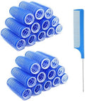 24PCS Self Grip Small Heatless Rollers Set for Pro Salon Hairdressing and DIY Hairstyles - Rat Tail Comb Included for Medium and Short Lengths (0.8in, Dark Blue) by MOODKEYbrand