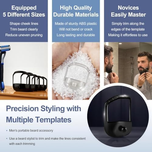 Beard Shaping Tool,Precision Beard Guide For Clean Lines And Goatee, Durable ABS Beard Shaper Tool For Home Grooming, 5 PCS/Set (Transparent) - Image 3