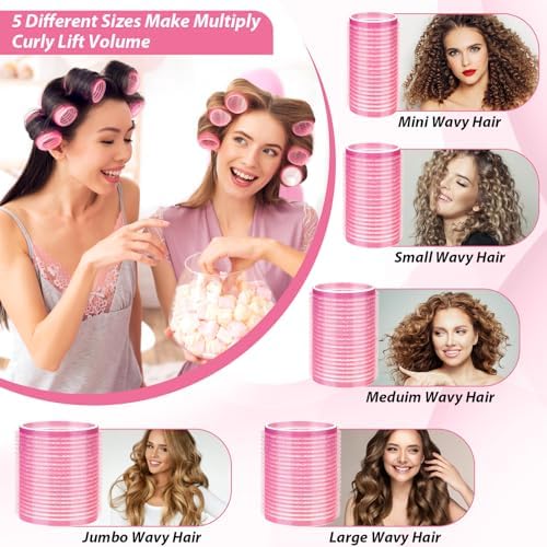Qinzave 65 PCS Hair Curler Rollers with 5 Sizes Self Grip Hair Rollers for Long Medium Short Thick Fine Thin Bangs Volume Hair, Jumbo Curlers Rollers with Storage Bag Teasing Brush - Image 6