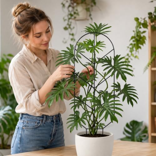 2 Pack Large Metal Trellis for Climbing Plants, 30'' Tall Garden Plant Support for Potted Plants Indoor, Modern Decorative Trellis for Jasmine, Wisteria and Lilac Vines (Black - Image 6