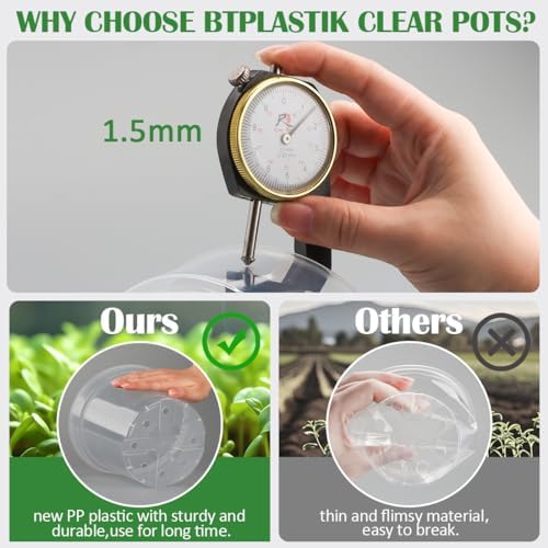 12 Pack 7 Inch Clear Nursery Pots with Saucer, Transparent Plastic Plant Pots with Drainage Holes, Sturdy Plant Starter Pots, Planter Pot for Planting Succulent Flower Herb Vegetable, Gardening Gifts - Image 4