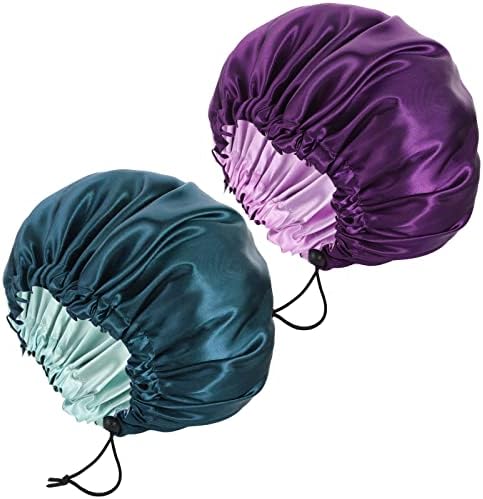Pengxiaomei 2 Pack Satin Bonnet for Sleeping, Drawstring Hair Bonnet by Pengxiaomei
