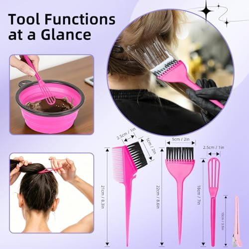 ROOHUA 12 Pcs Hair Dye Kit with Brush, Reusable Home Salon Color Hair Tools - Image 3