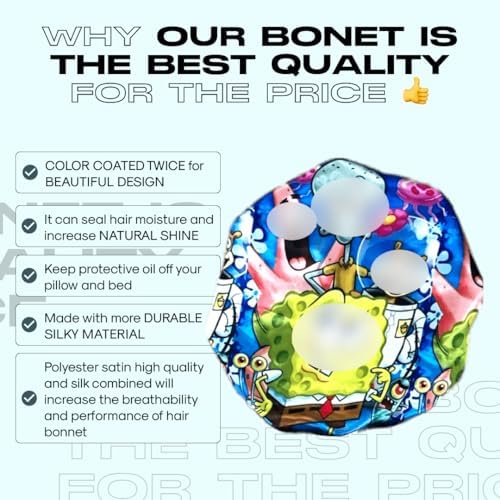 Silky Design Large Anime Bonnet with Elastic Soft Band Adjustable for Women and Men, Comfortable Satin Fabric, BlueSpgb2 - Image 2