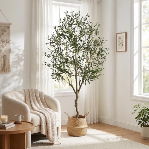 Artificial Olive Tree Indoor 6FT, Tall Faux Olive Tree with White Planter - Image 2
