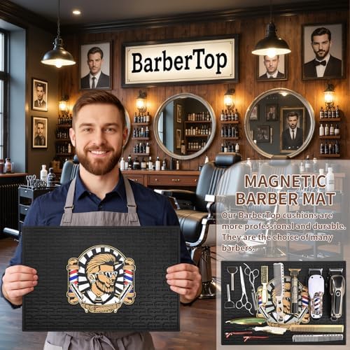 Non-Slip barber mats for clippers, Flexible Rubber Barber Station Mat for Hair Styling Tools, Double Edge Countertop Protector Pad for Professional Salon Styling Tools, Bar Service Mat 17.7x11.8Inches - Image 6