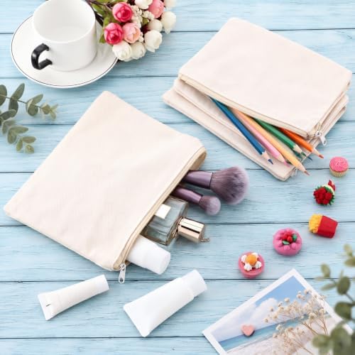 meekoo 16 Pcs Blank Canvas Zipper Pouch Pencil Bag Bulk, M, Beige - Image 5
